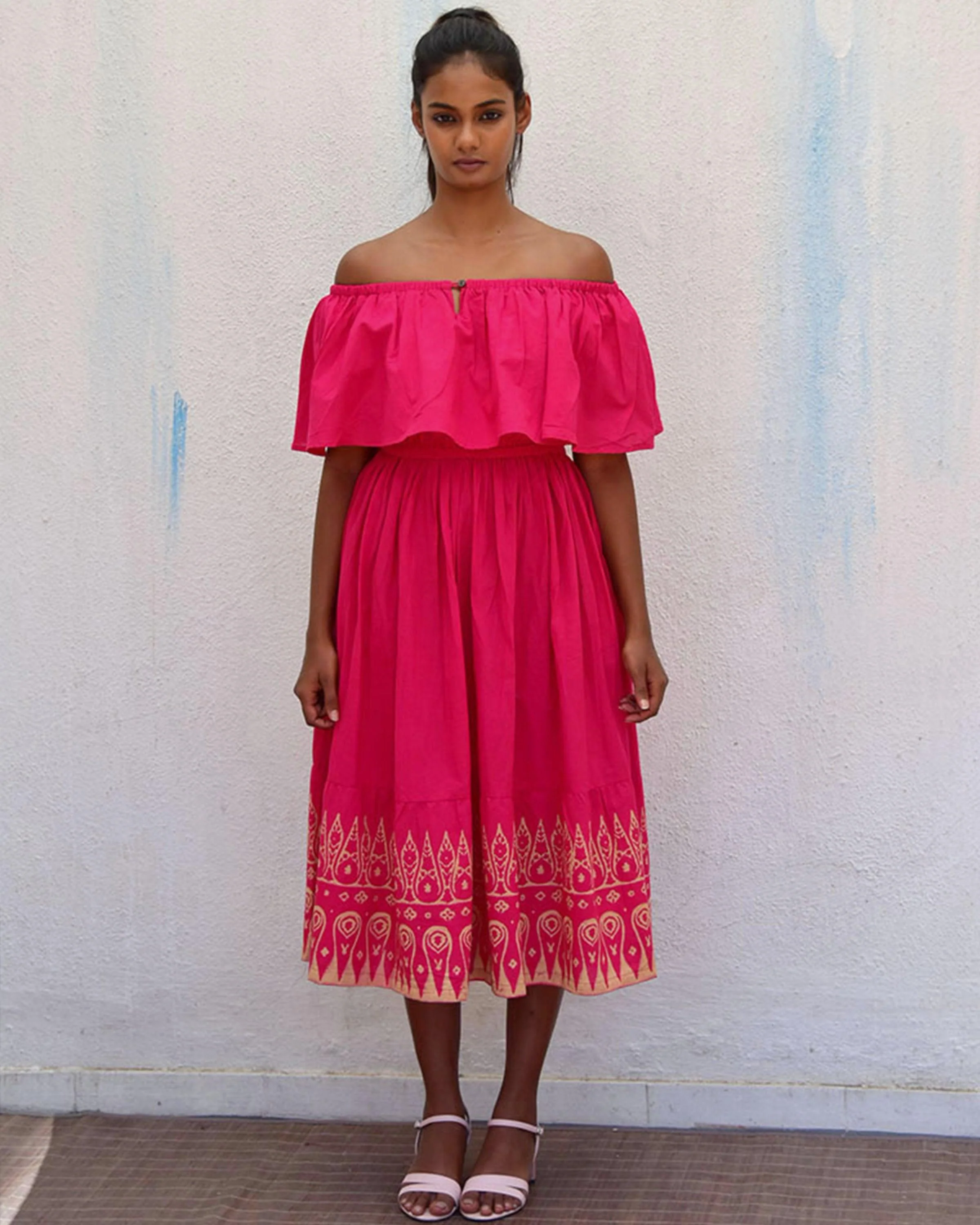 Rani Off Shoulder Handblockprinted Cotton Dress-Sor - Image 5