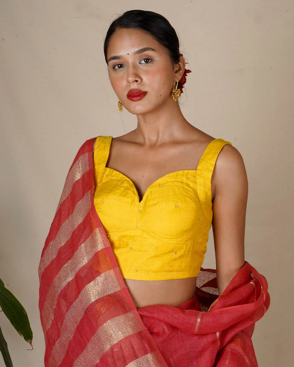 Rashmi Handwoven Linen Zari Blouse - Eknoor - Image 4