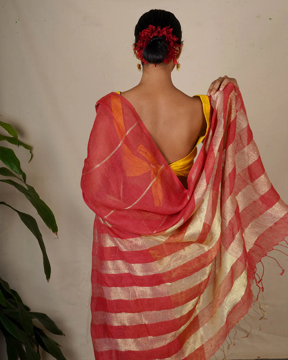 Rashmi Handwoven Linen Zari Blouse - Eknoor - Image 5