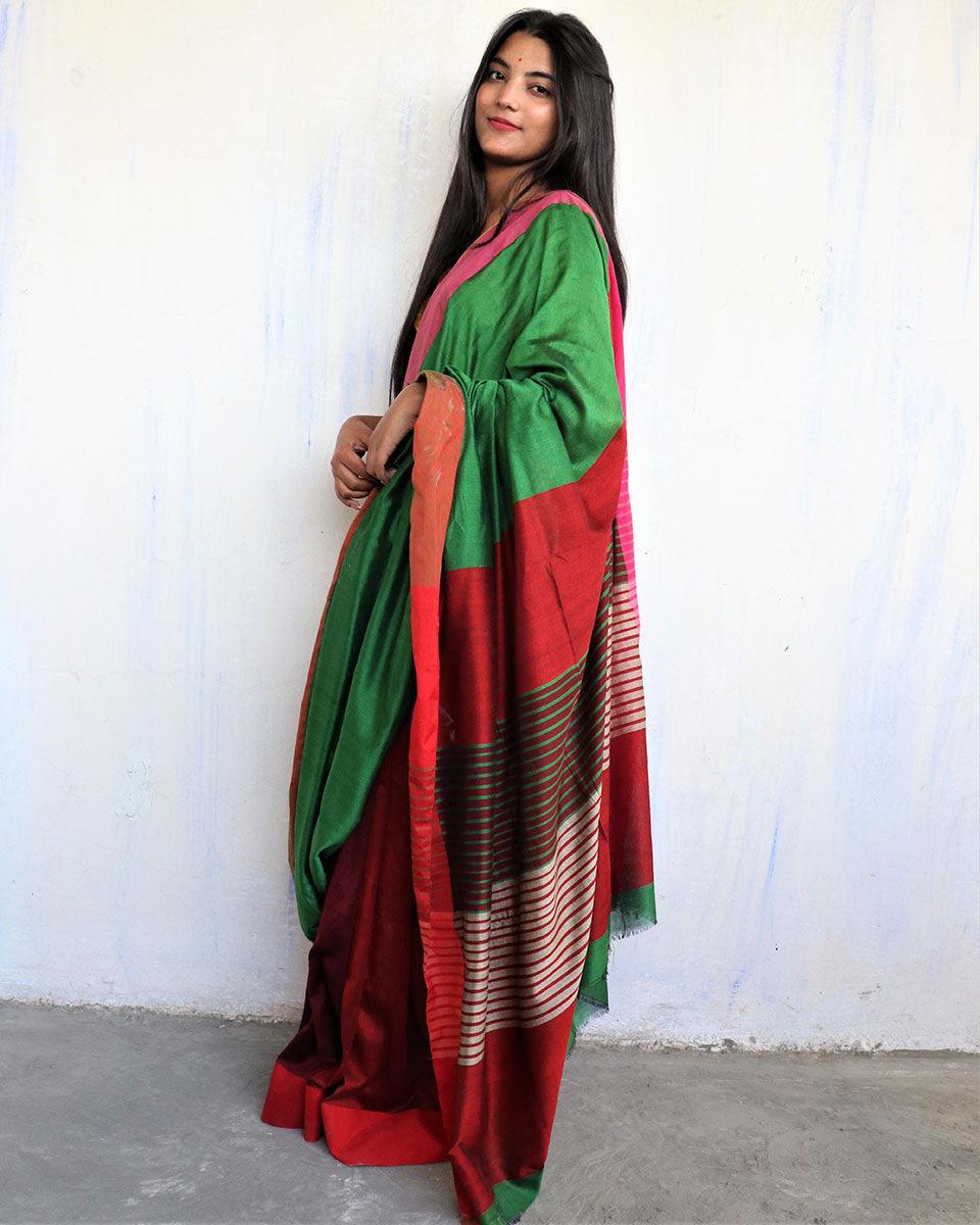 Iqraar Handwoven Pure Cotton Viscose Saree - Holi - Image 6