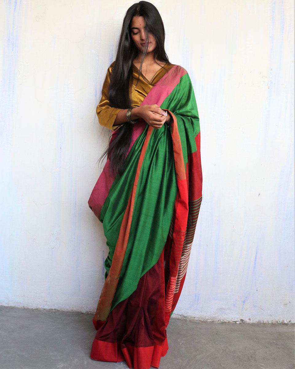 Iqraar Handwoven Pure Cotton Viscose Saree - Holi - Image 8