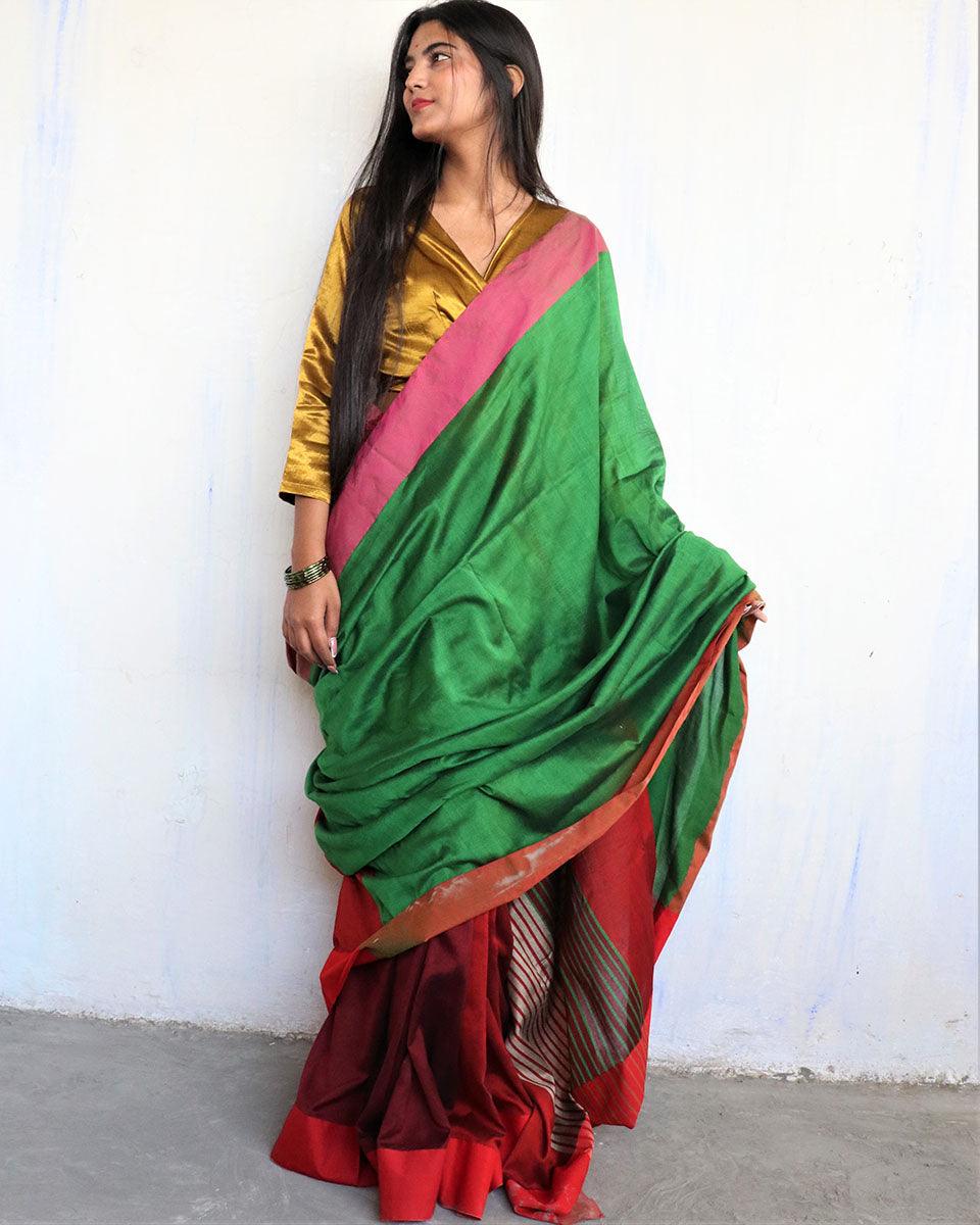 Iqraar Handwoven Pure Cotton Viscose Saree - Holi - Image 9