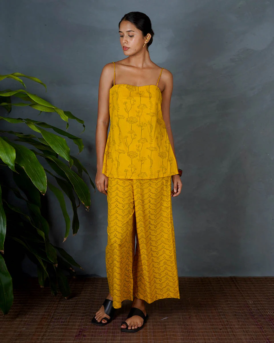 Rhea Yellow Hand Block Printed Cotton Bottom Pant-MYA - Image 4