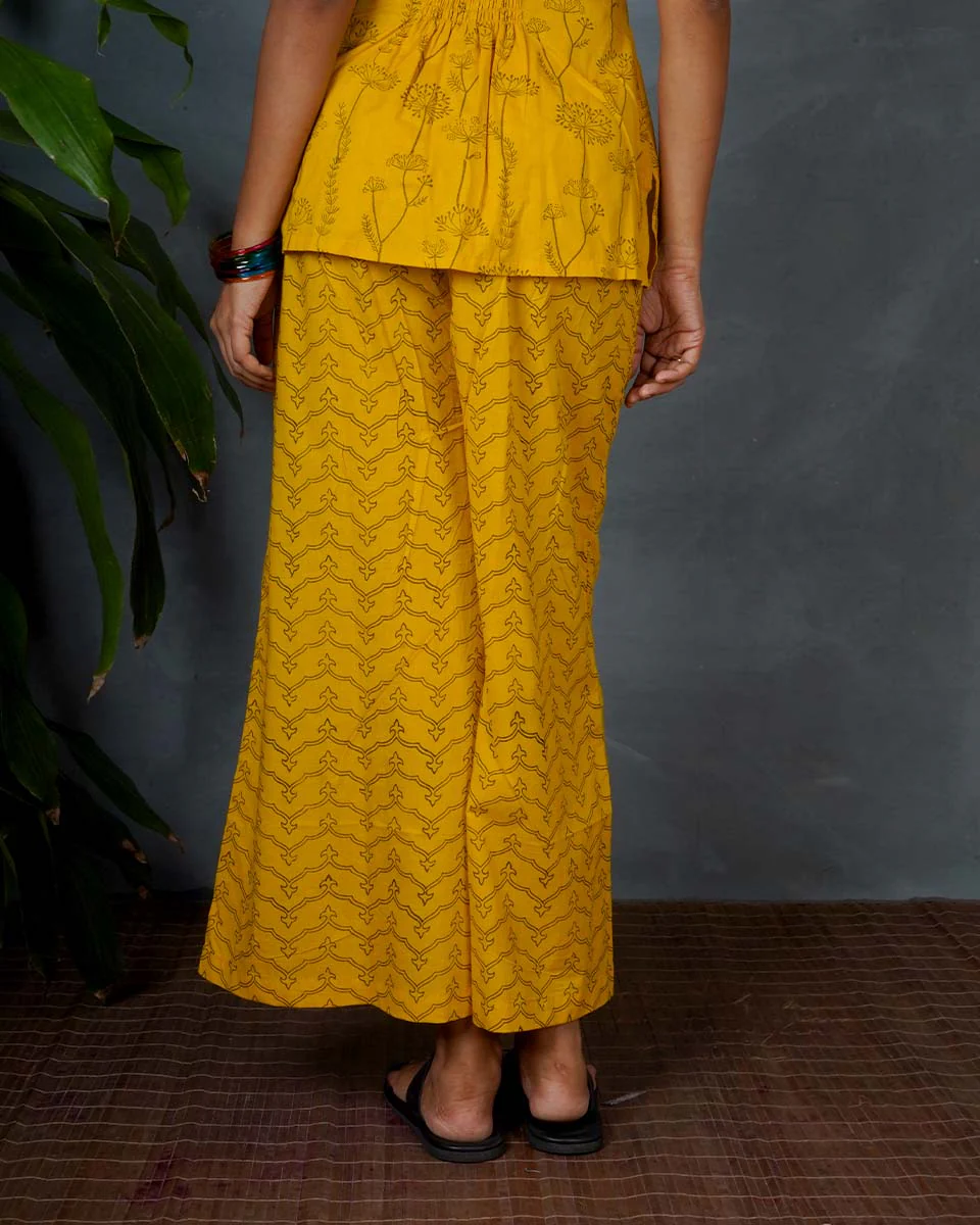 Rhea Yellow Hand Block Printed Cotton Bottom Pant-MYA - Image 6