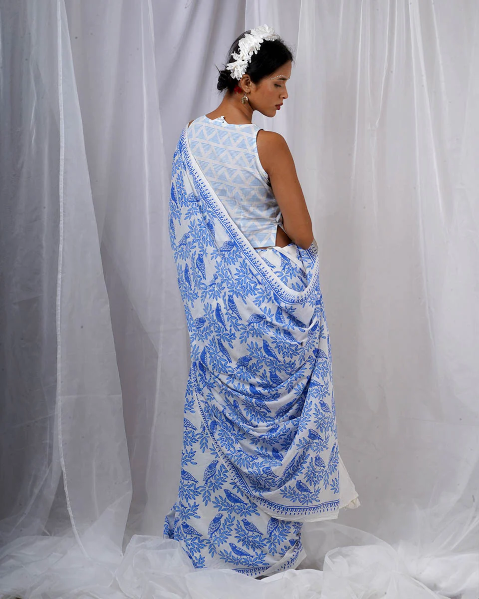 Rimi Ivory Hand Block Printed Saree-BAD - Image 10