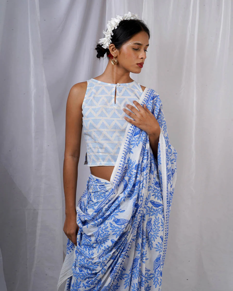 Rimi Ivory Hand Block Printed Saree-BAD - Image 4