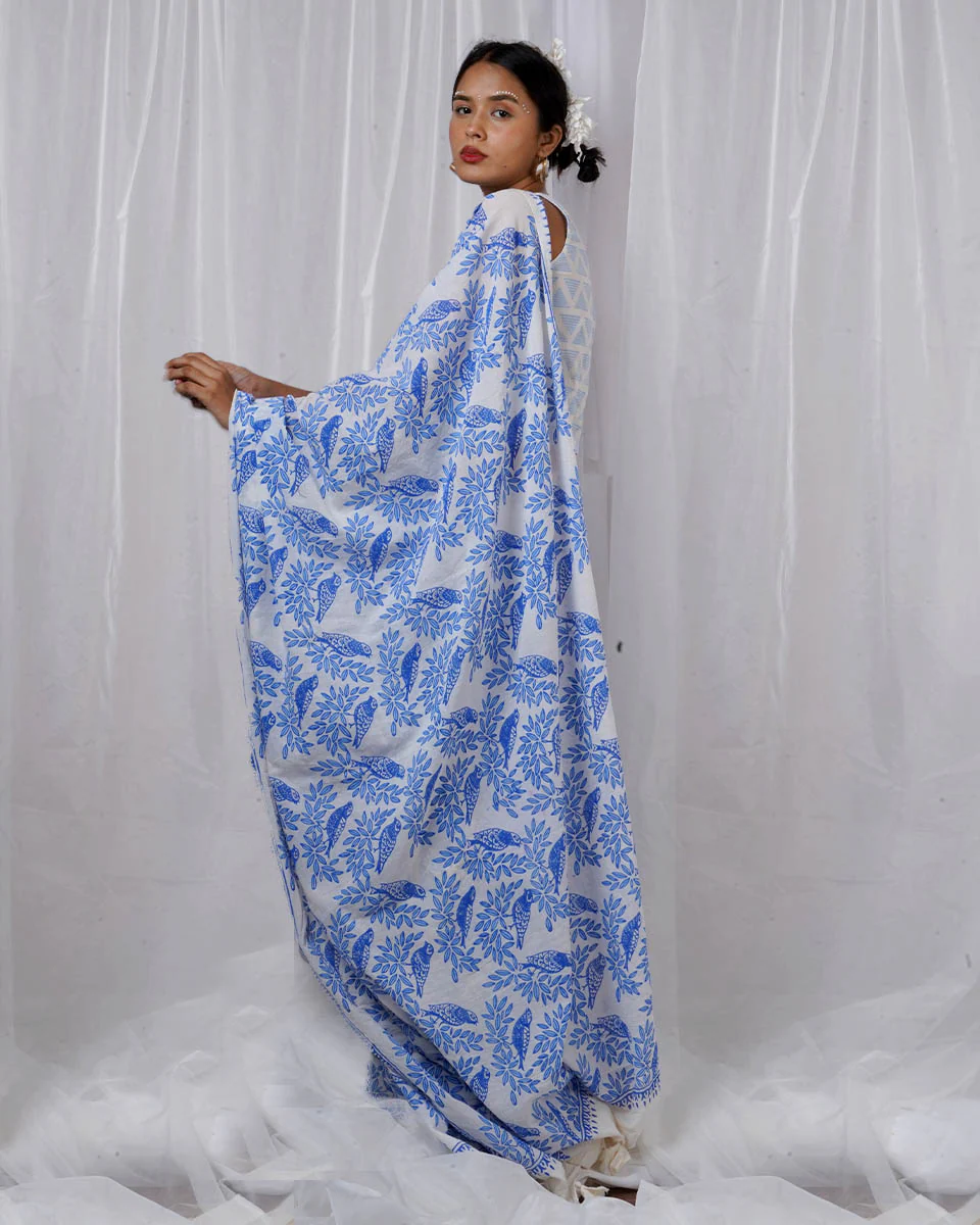 Rimi Ivory Hand Block Printed Saree-BAD - Image 8