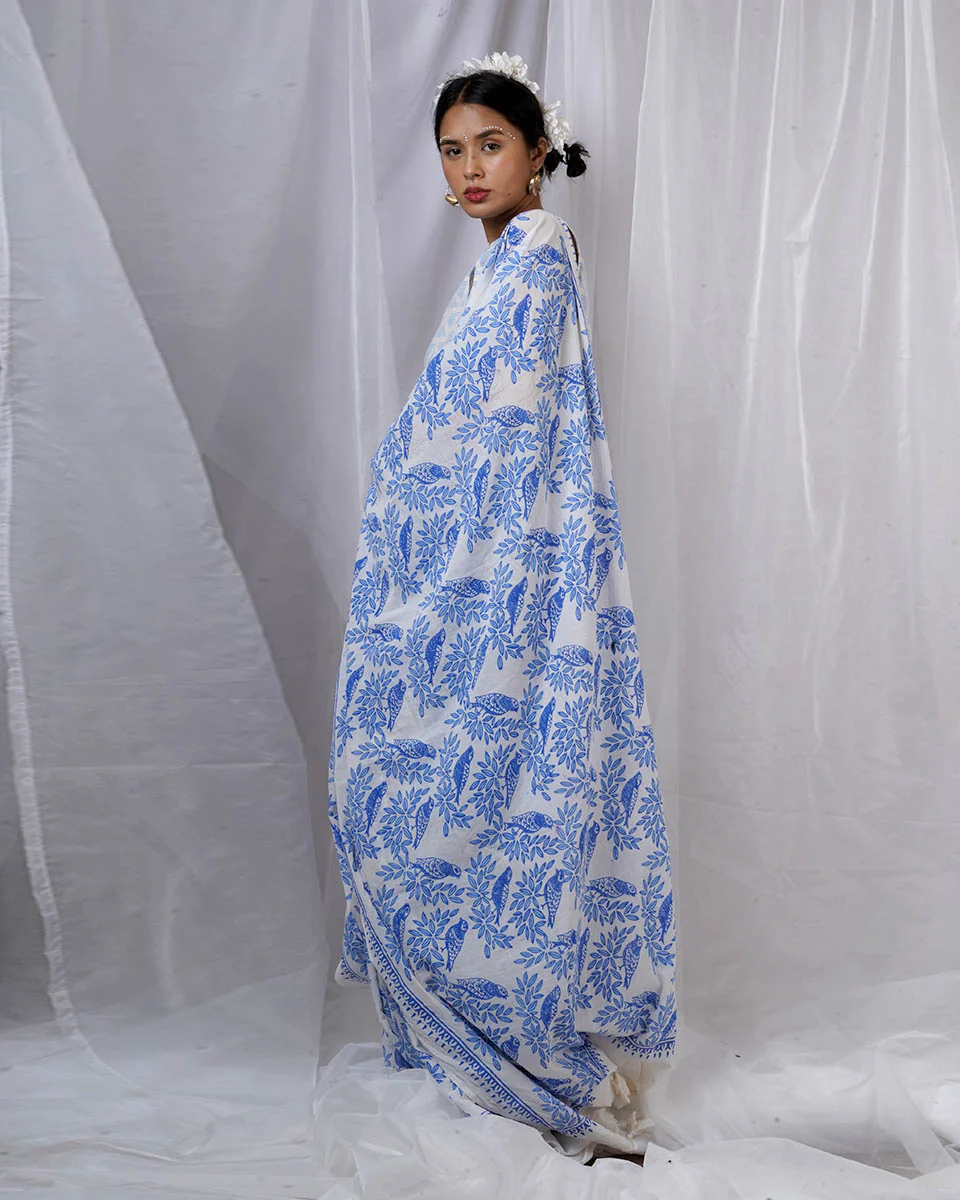 Rimi Ivory Hand Block Printed Saree-BAD - Image 9