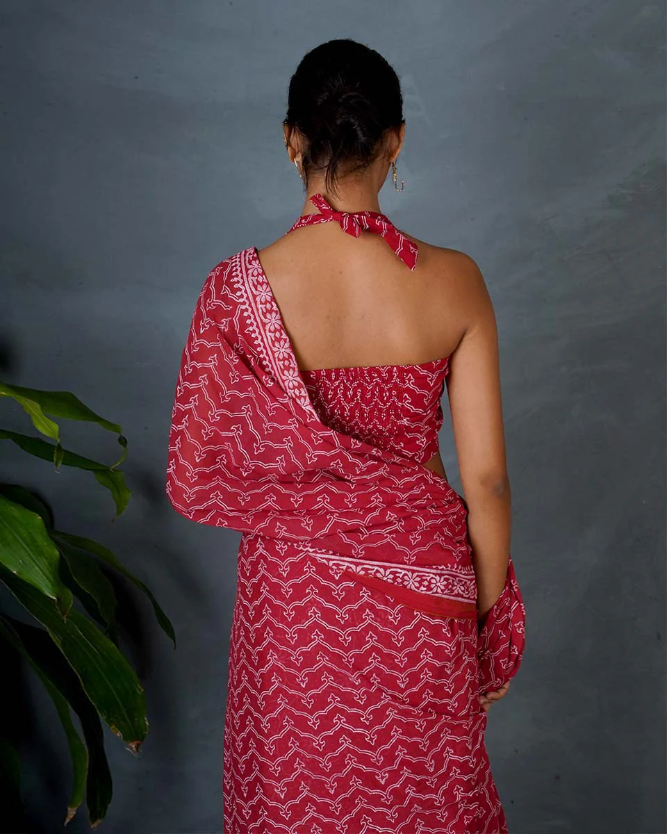 Roopika Red Hand Block Printed Cotton Saree-MYA - Image 10