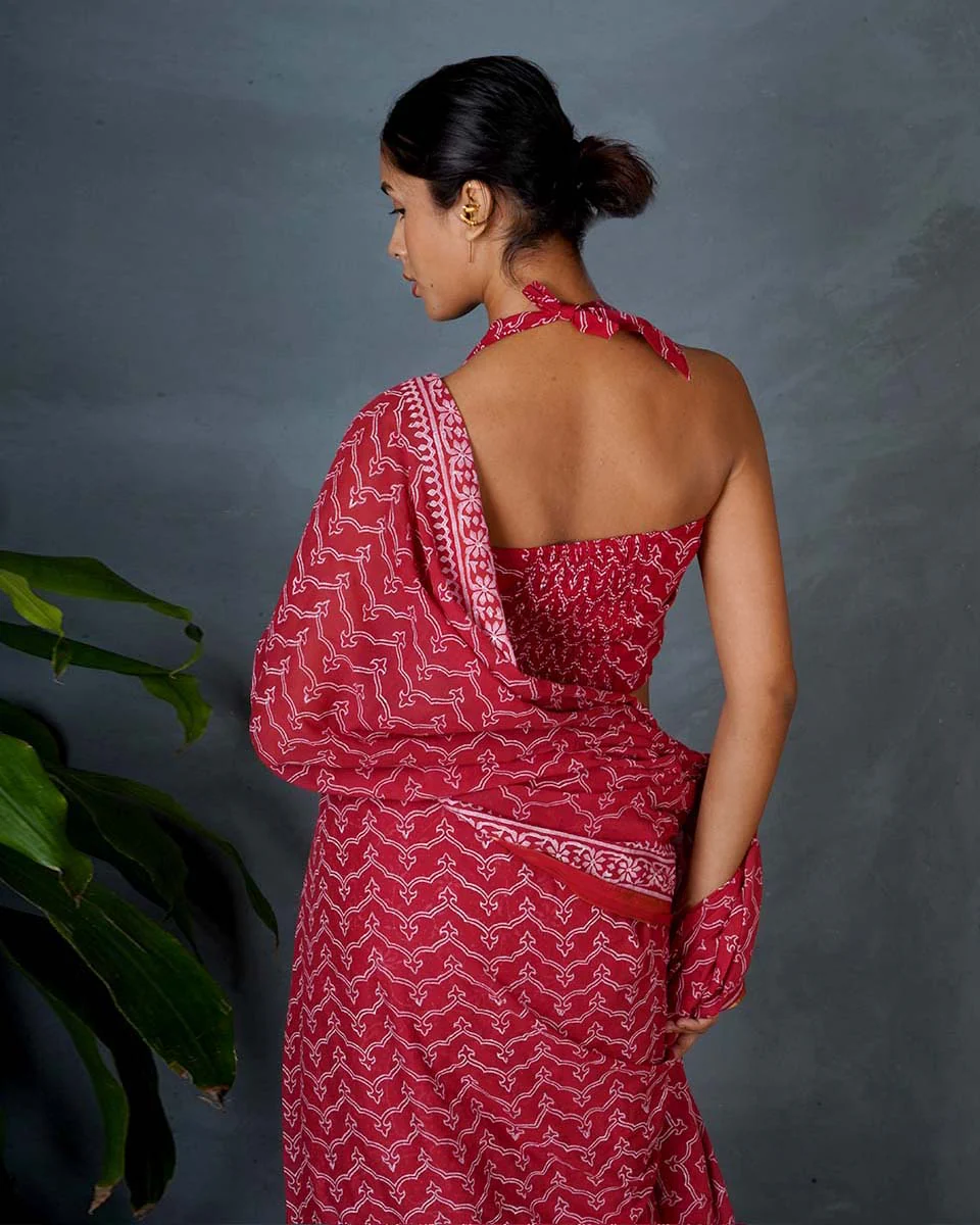 Roopika Red Hand Block Printed Cotton Saree-MYA - Image 9