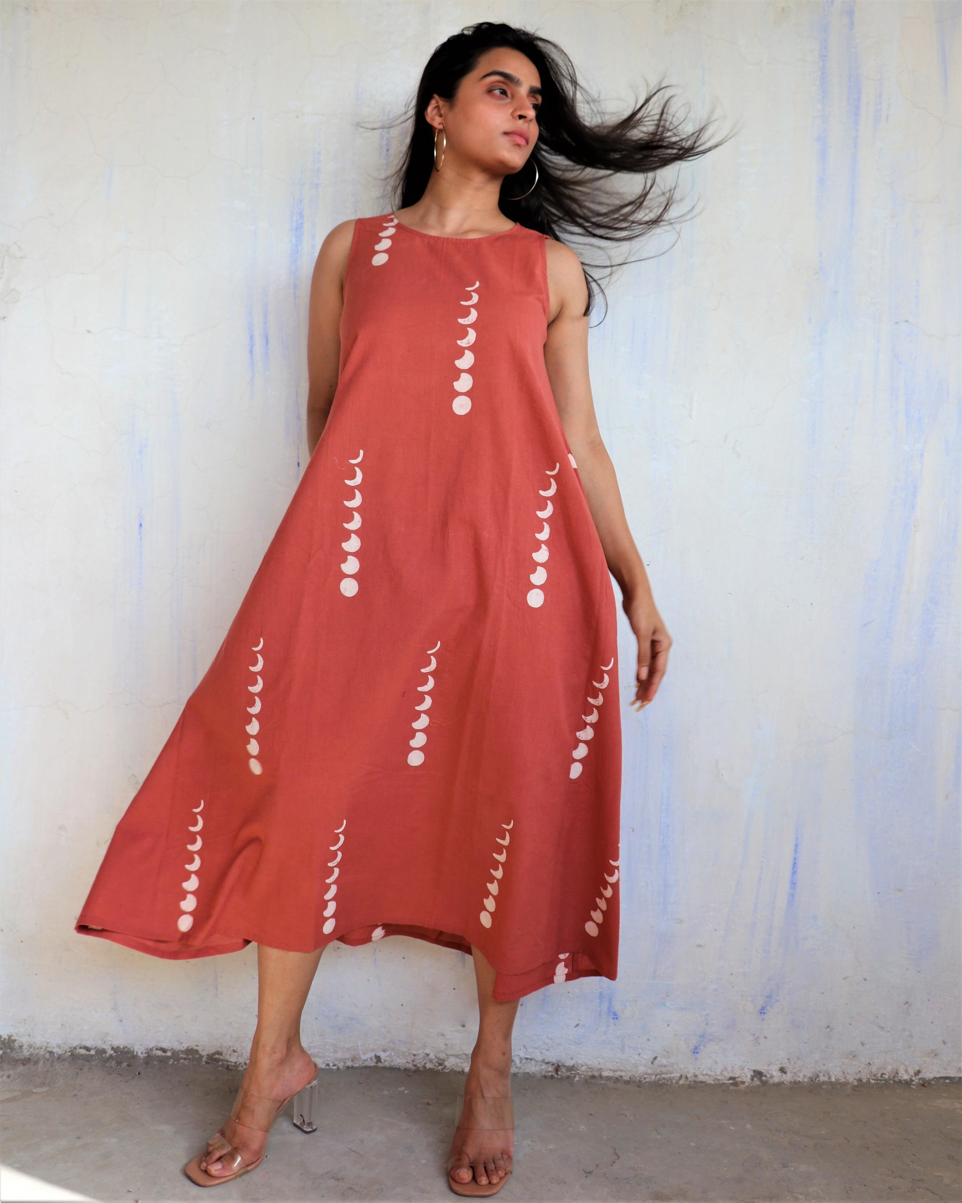 Rust Eclipse Sleeveless Block Printed Cotton Dress - Ib - Image 6