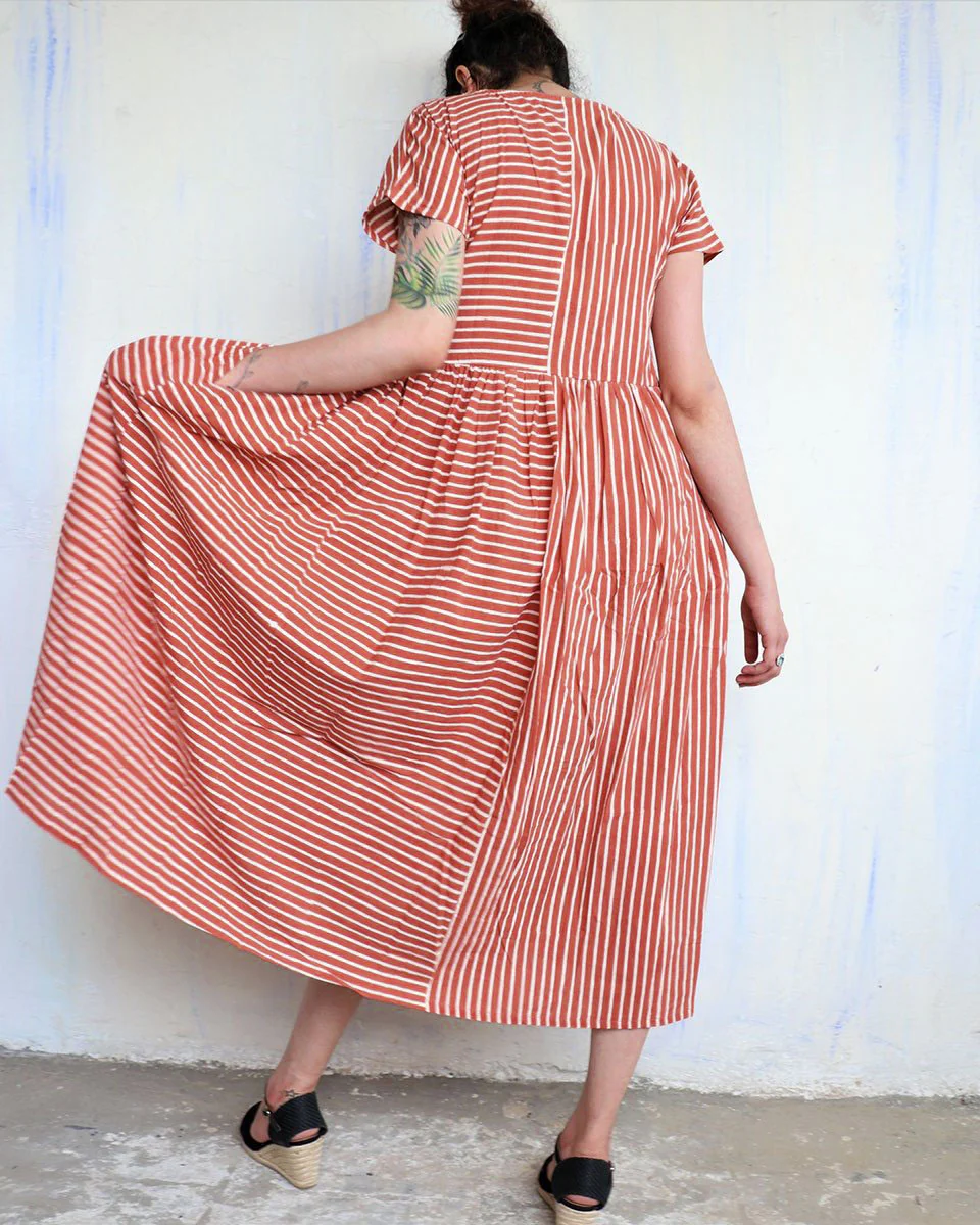Rust Strip Blockprinted Dress - Image 2