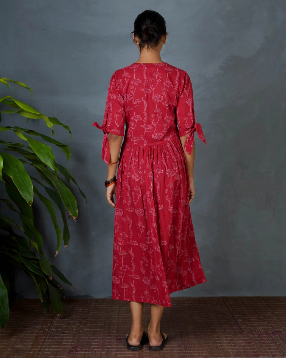 Saanjhika Red Hand Block Printed Cotton Dress-MYA - Image 5