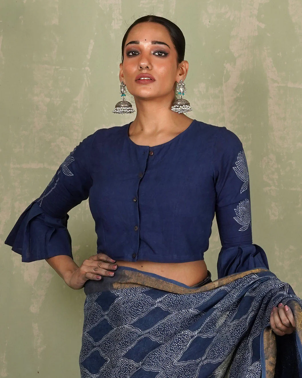 Sanjani Blue Handblock Print Cotton Blouse - INDI