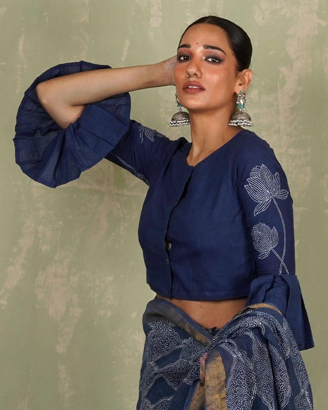 Sanjani Blue Handblock Print Cotton Blouse - INDI - Image 5