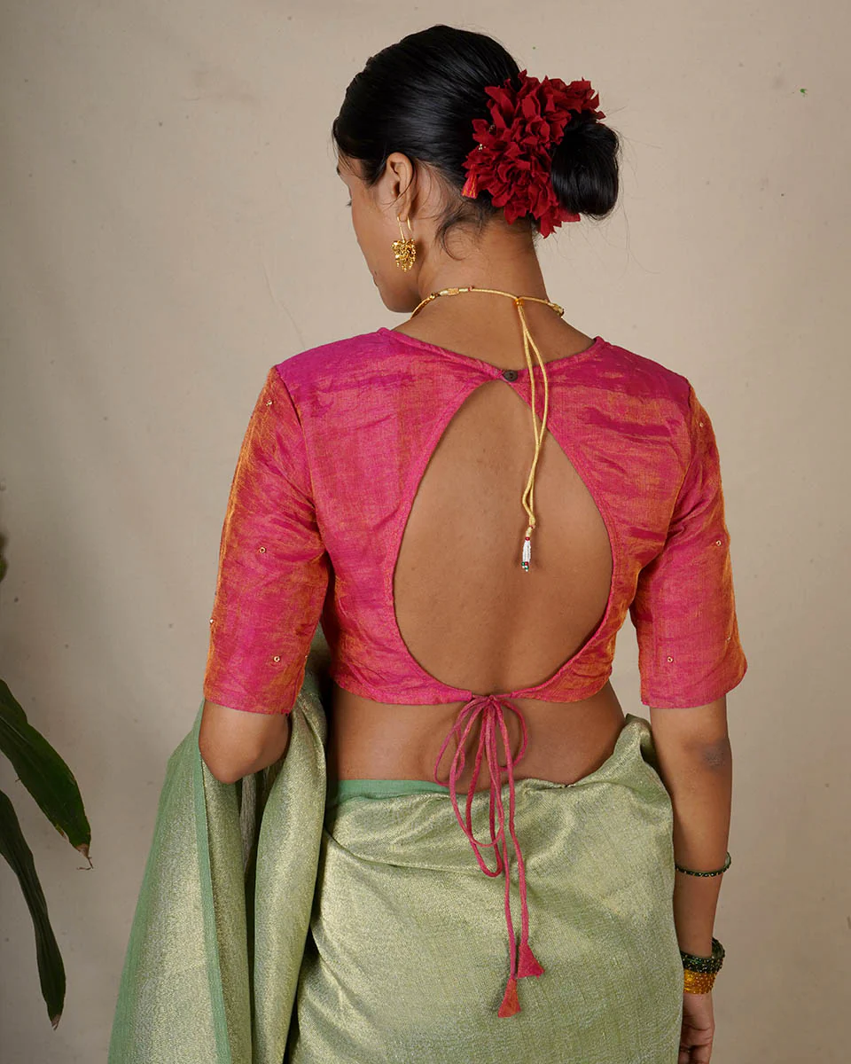 Seher Handwoven Linen Zari Blouse - Eknoor - Image 7