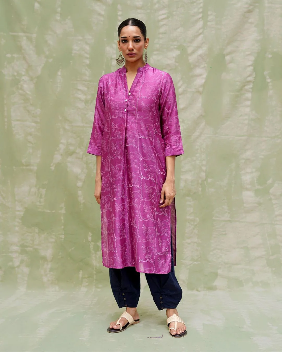 Shaam Si Tu Purple Handblock Printed Chanderi Silk Kurti - CHD - Image 5