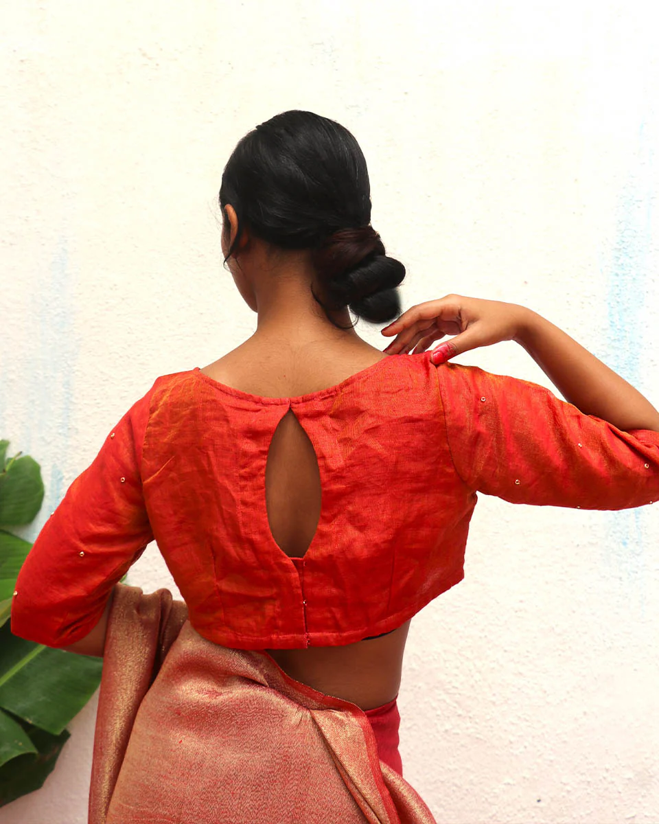 Shobha Handwoven Linen Zari Blouse - Eknoor - Image 5