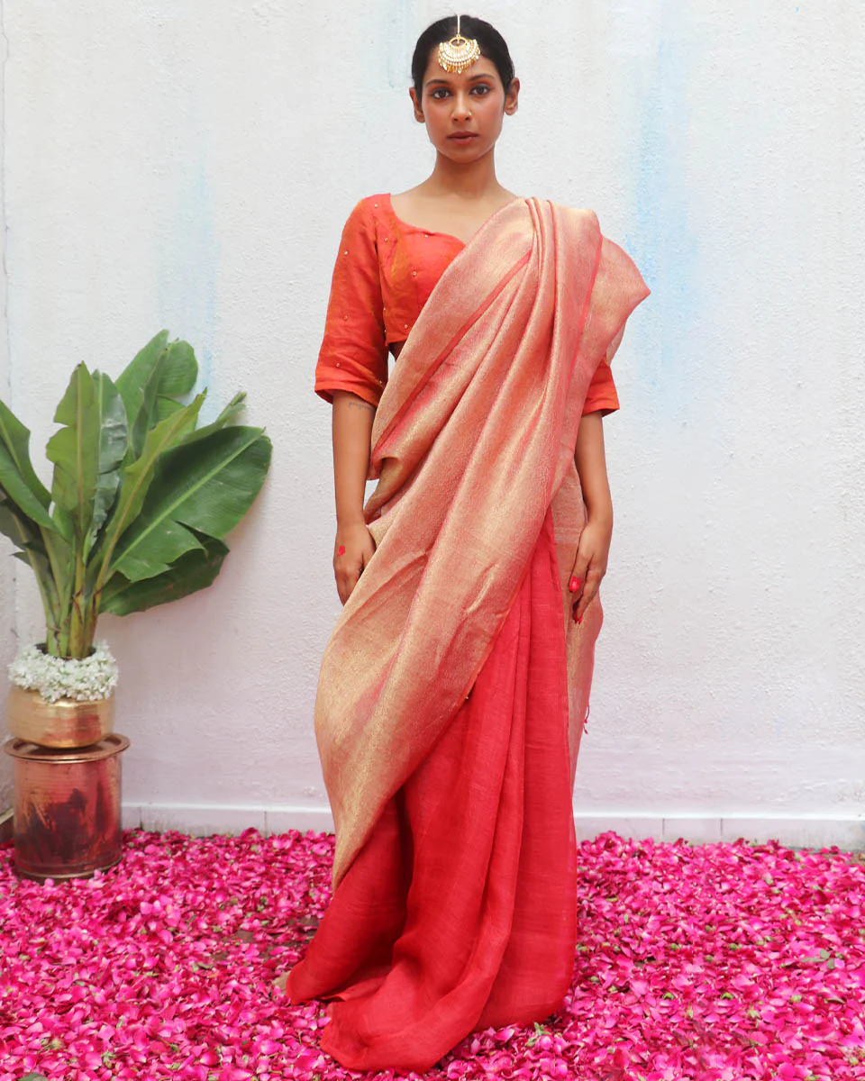 Shobha Handwoven Linen Zari Blouse - Eknoor - Image 6