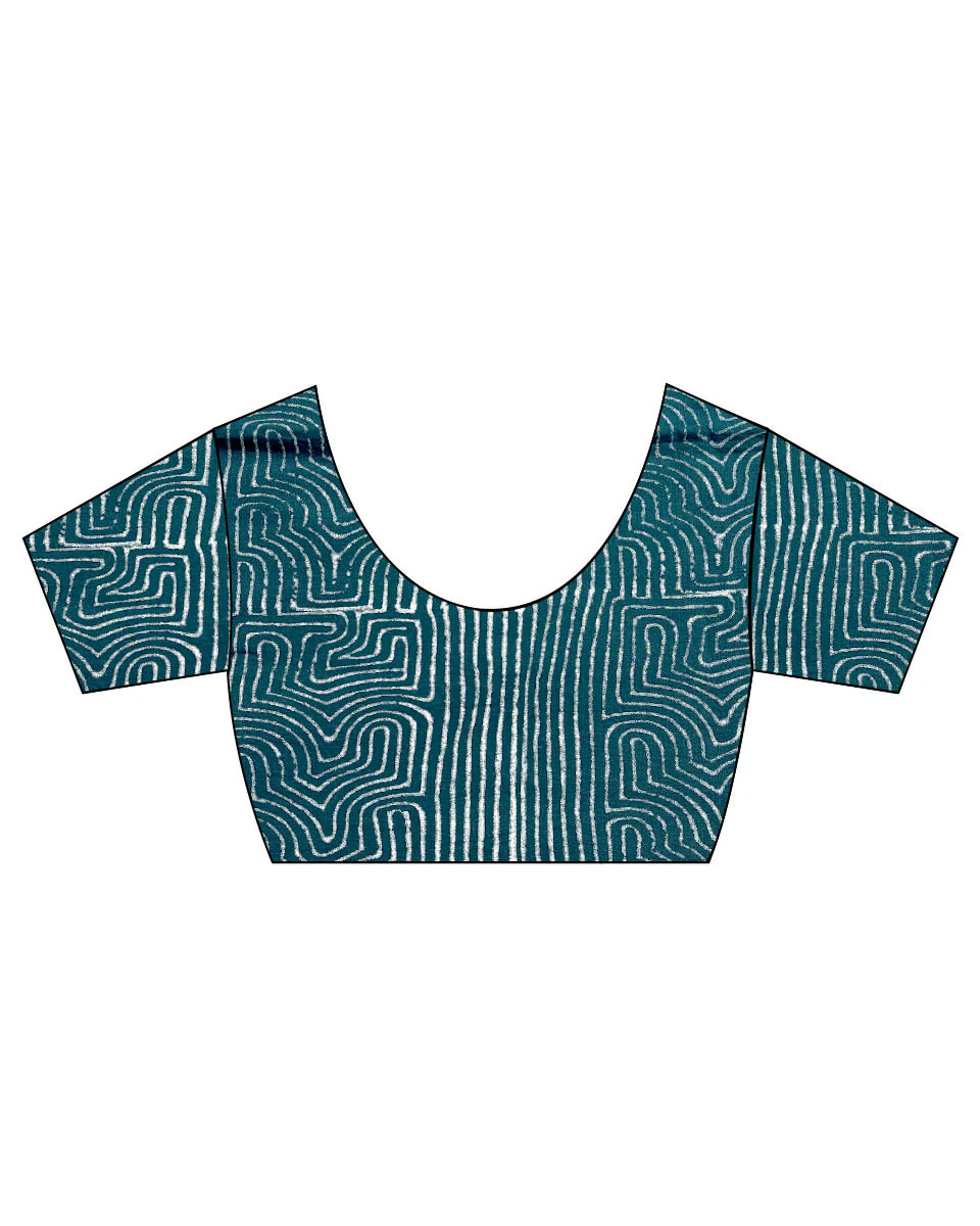 Sia Teal Green Hand Block Printed Cotton Saree-MYA - Image 11