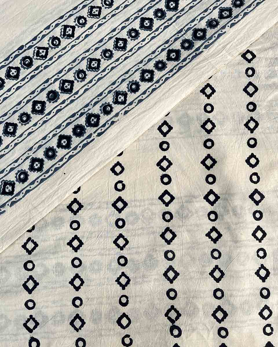 Sky Melt Ivory Block Printed Saree - BMS - Image 14