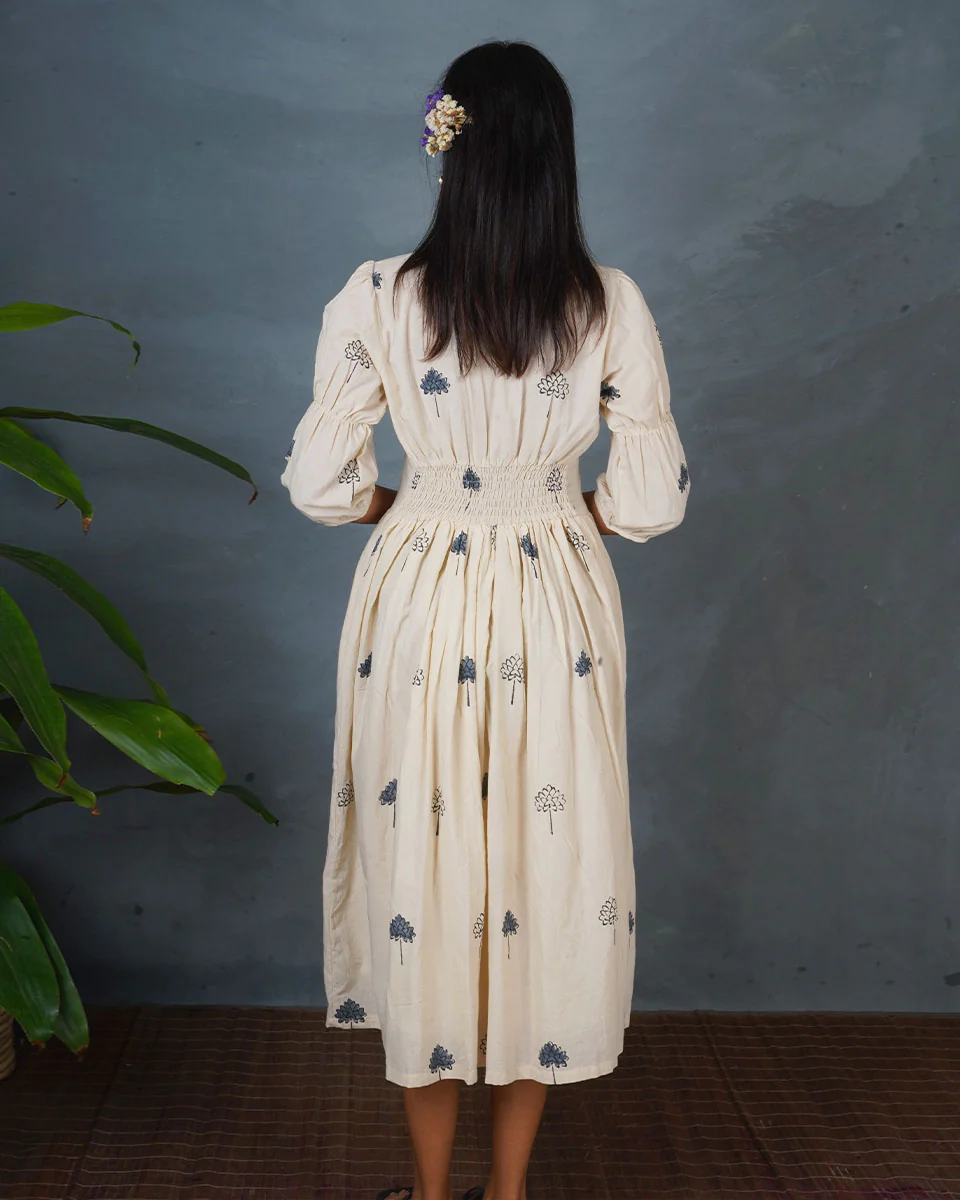 Sleepy Rainy Ivory Block Printed Dress - BMS - Image 9