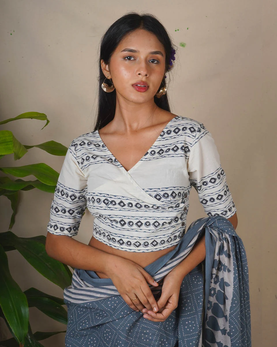 Smoke Tide Ivory Block Printed Blouse - BMS - Image 2