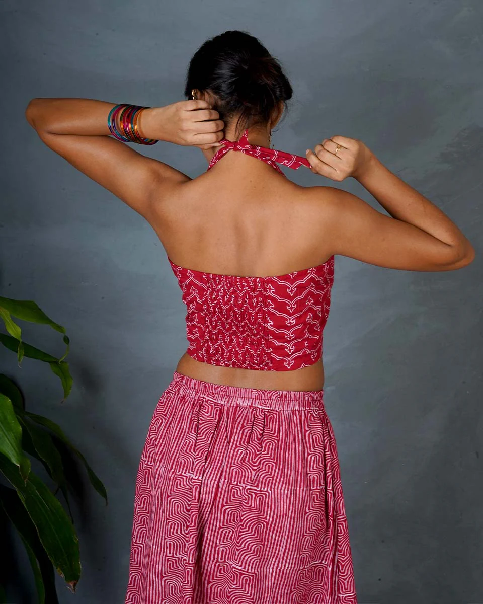 Smriti Red Hand Block Printed Cotton Top-MYA - Image 5
