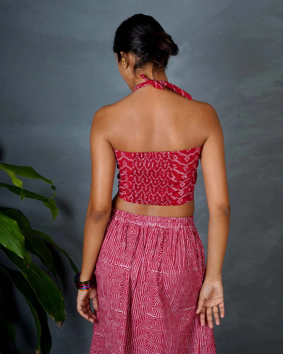 Smriti Red Hand Block Printed Cotton Top-MYA - Image 7