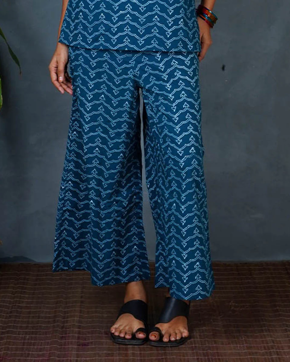 Snehal Teal Green Hand Block Printed Cotton Bottom Pant-MYA