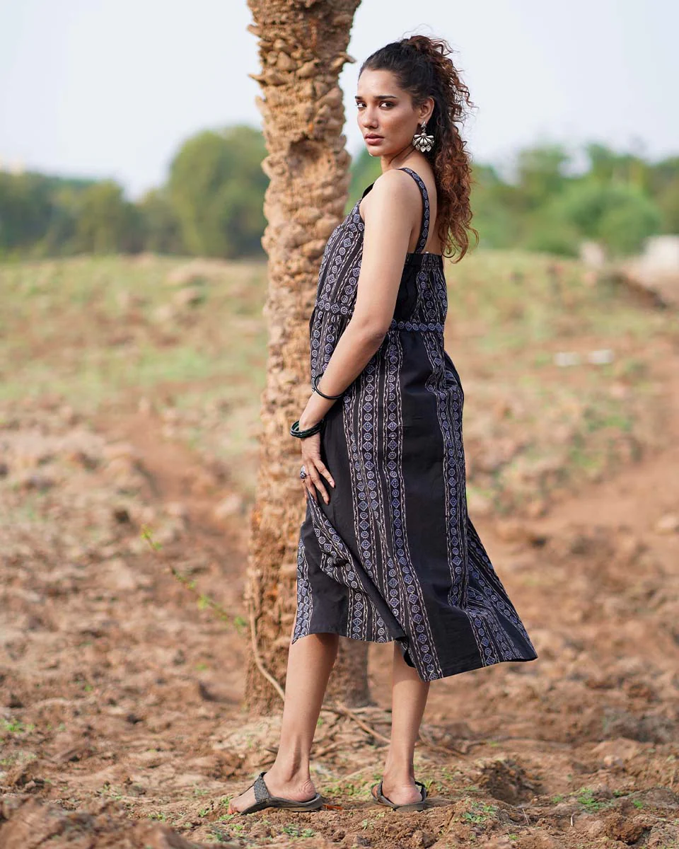 Soft Moonlight Blockprinted Cotton Dress-WWB - Image 11