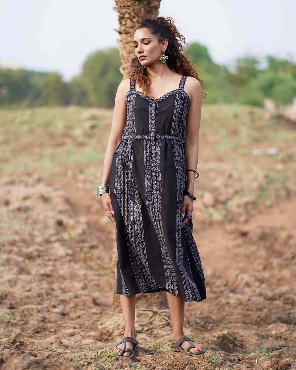 Soft Moonlight Blockprinted Cotton Dress-WWB - Image 14