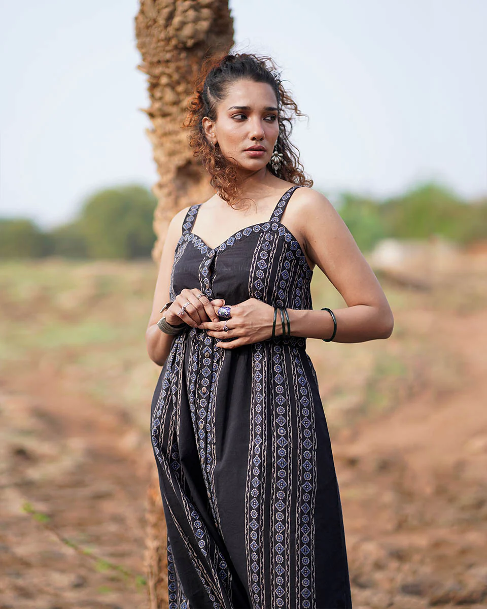 Soft Moonlight Blockprinted Cotton Dress-WWB - Image 7
