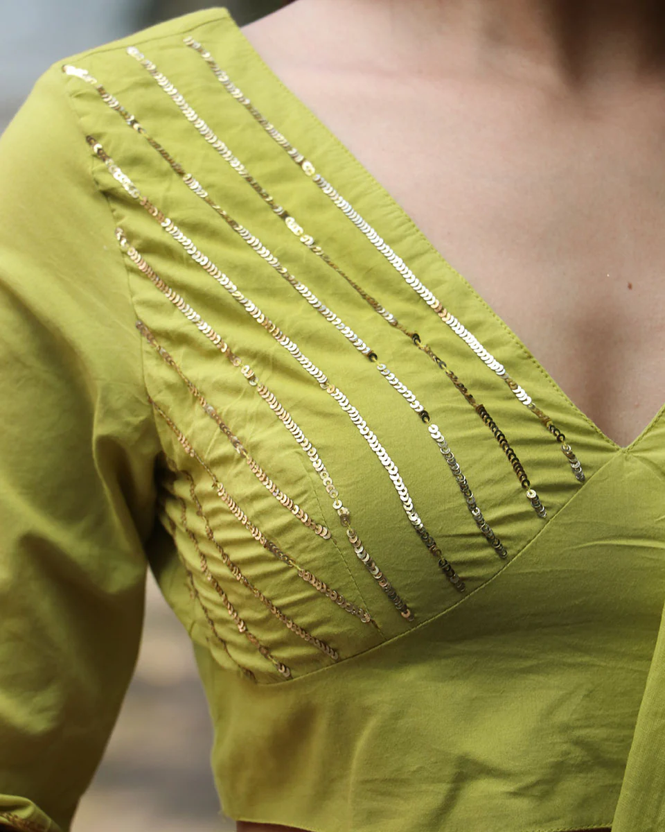 Sparkle Pear Green Mulmul Cotton Blouse - Jugnoo - Image 2