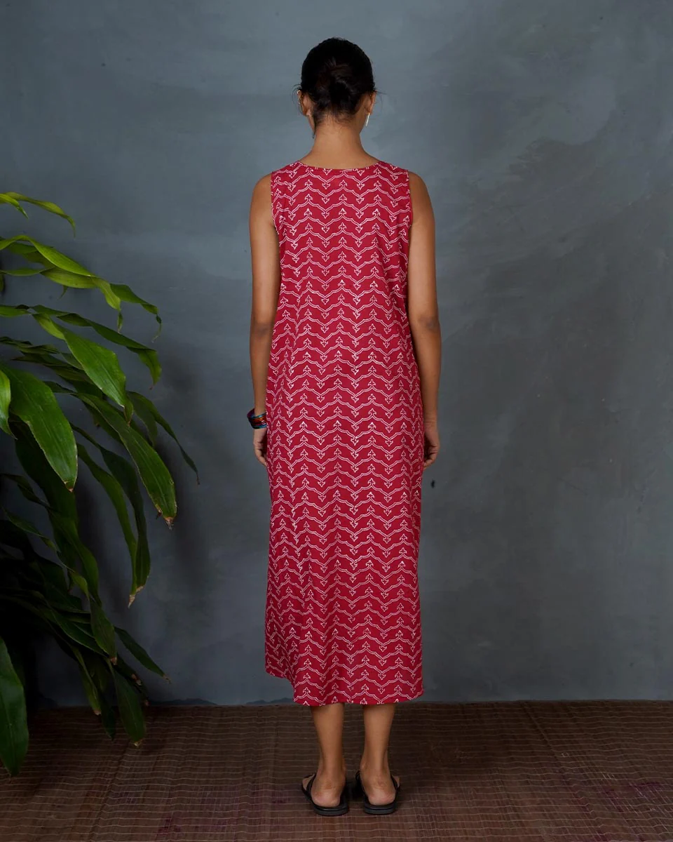 Sparshika Red Hand Block Printed Cotton Dress-MYA - Image 5