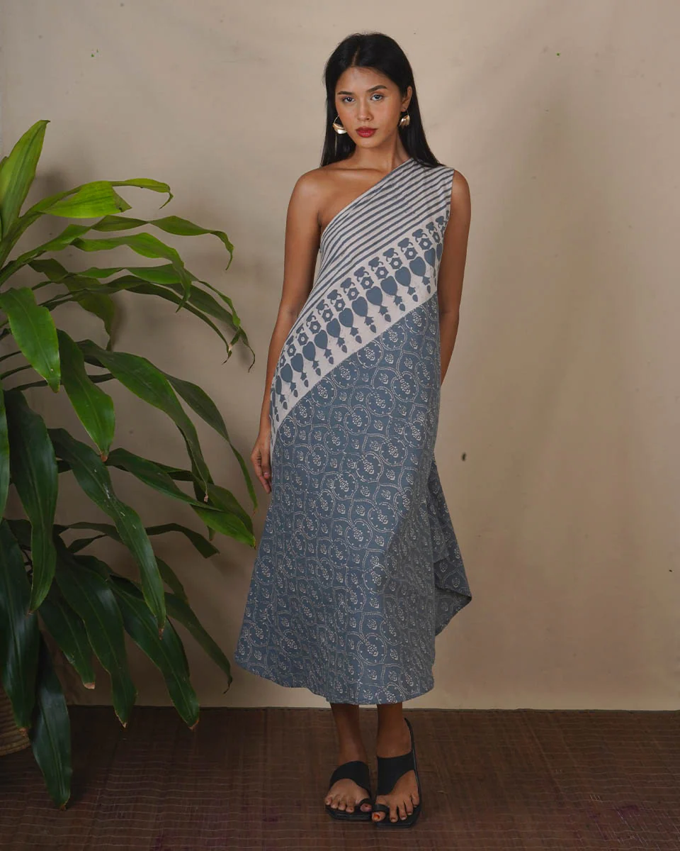 Steel Hush Grey Block Printed Dress - BMS