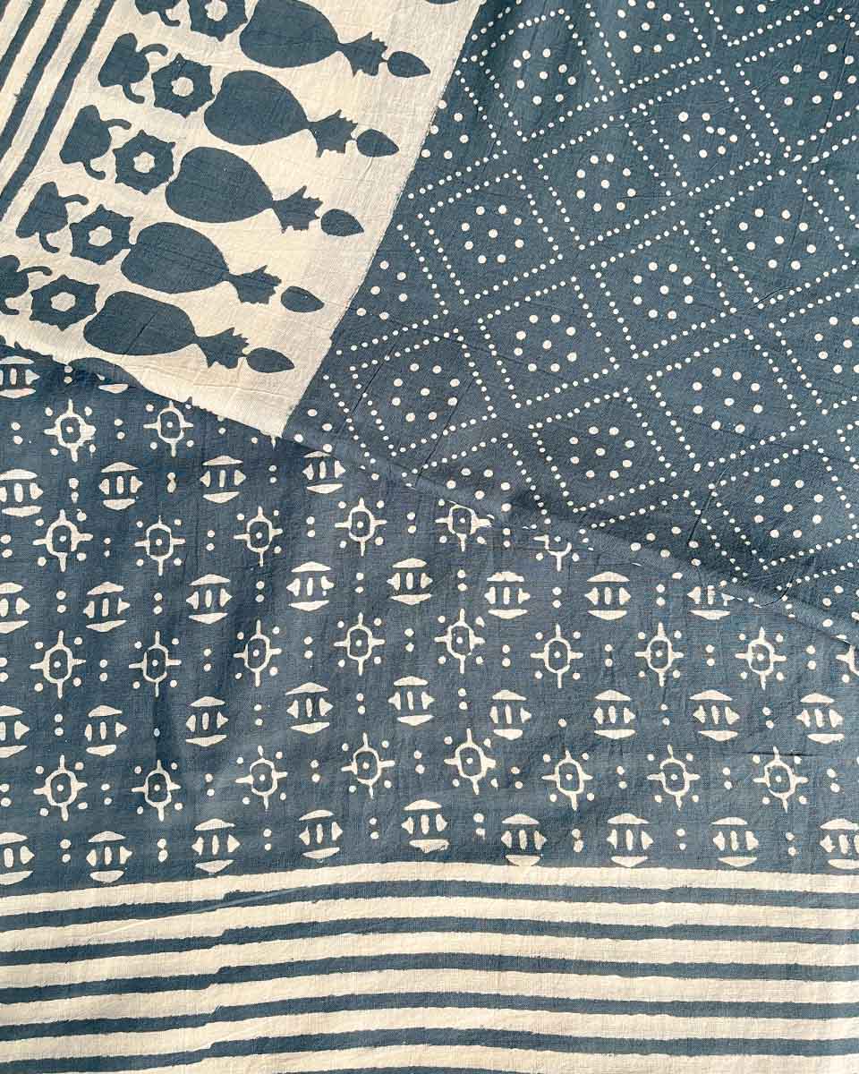 Stone Hush Grey Block Printed Saree - BMS - Image 13