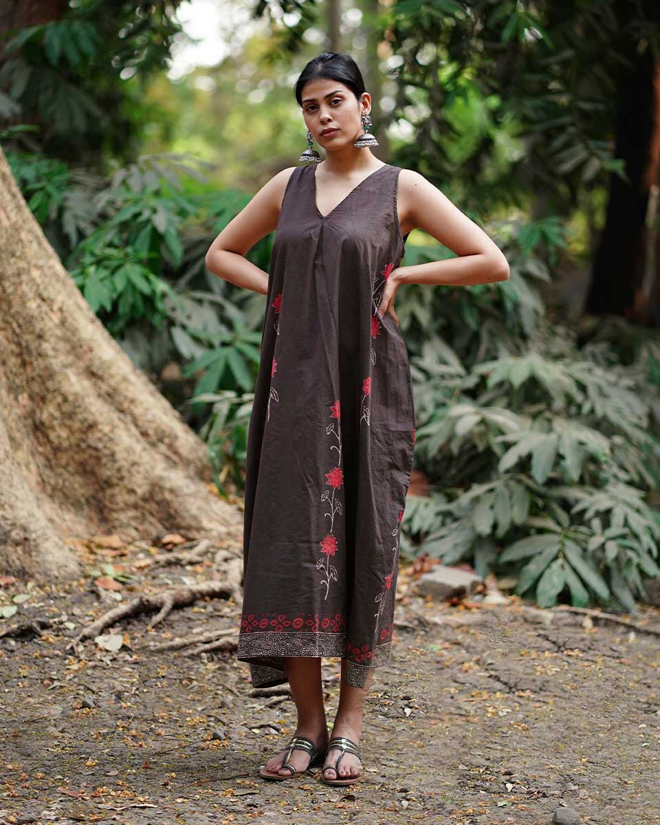 Suhani Brown Block Printed Cotton Dress - WW - Image 5