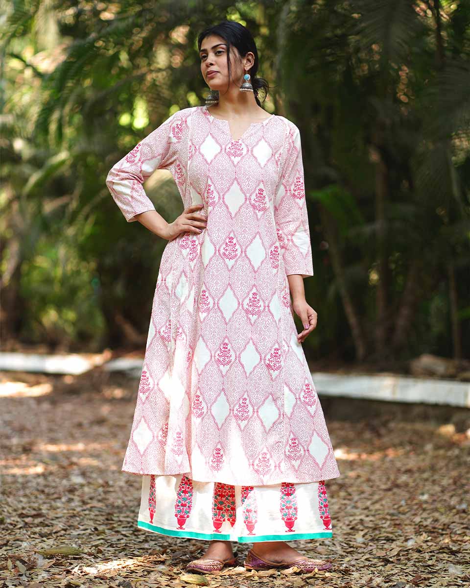 Sunflower’s Sheen Blush Pink Block printed Kurti - MMG - Image 2