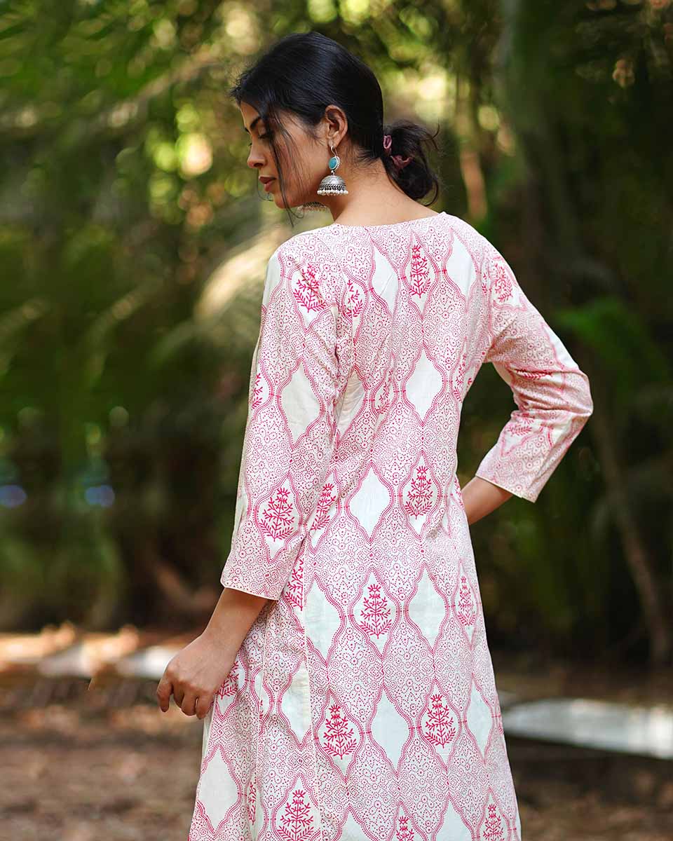 Sunflower’s Sheen Blush Pink Block printed Kurti - MMG - Image 5