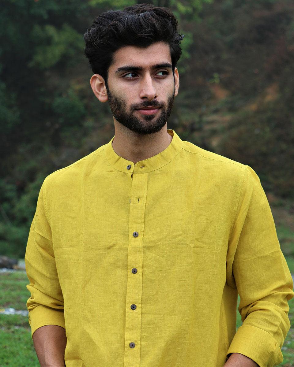 Sunshine Yellow Handwoven Linen Shirt - Image 4