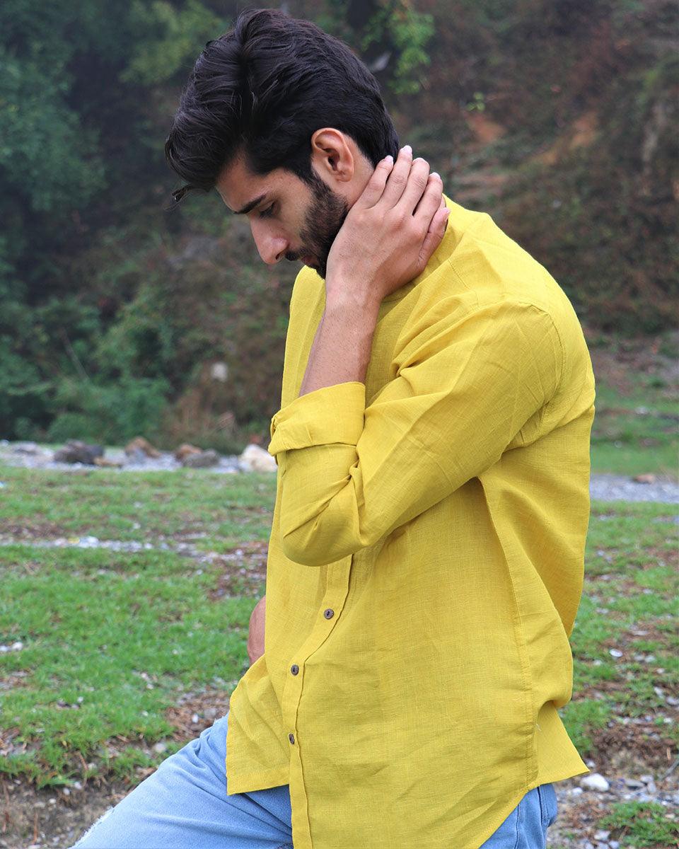 Sunshine Yellow Handwoven Linen Shirt - Image 6