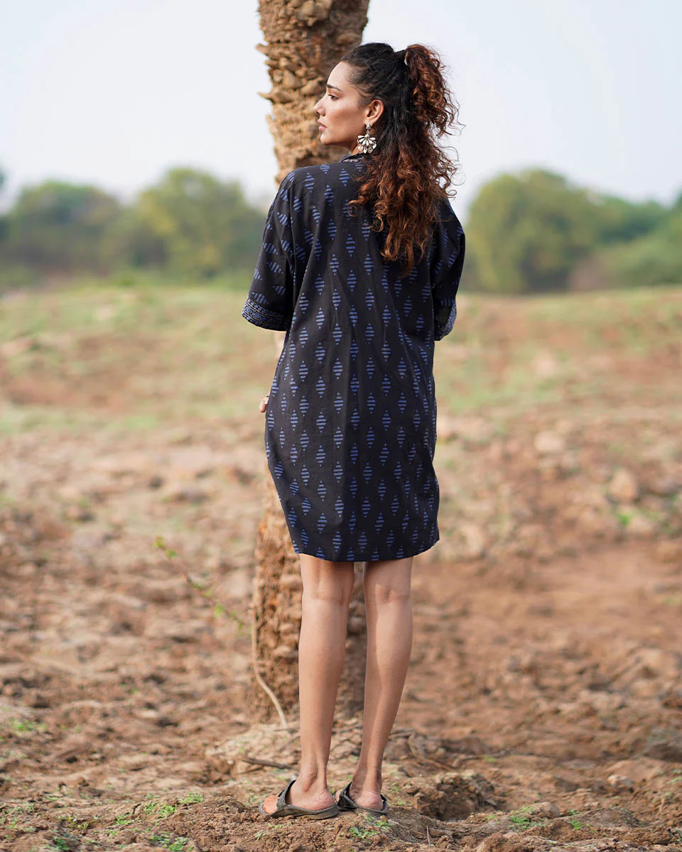 Swaying Silence Blockprinted Cotton Dress-WWB - Image 4