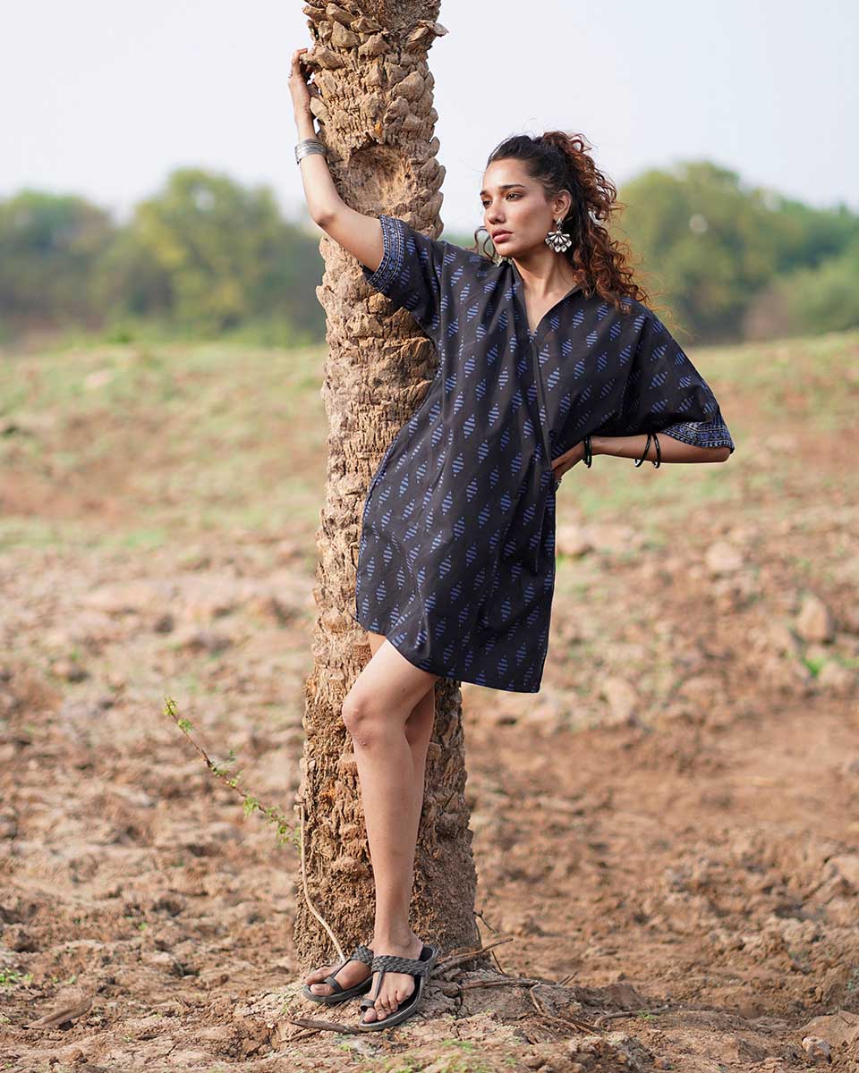 Swaying Silence Blockprinted Cotton Dress-WWB - Image 6
