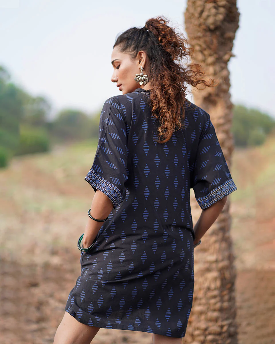 Swaying Silence Blockprinted Cotton Dress-WWB - Image 7