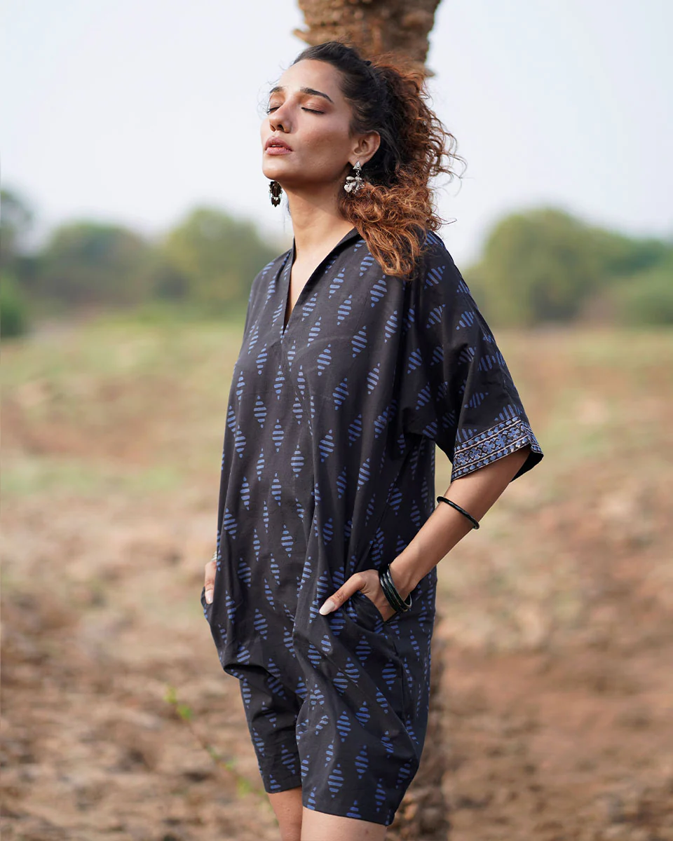 Swaying Silence Blockprinted Cotton Dress-WWB - Image 8