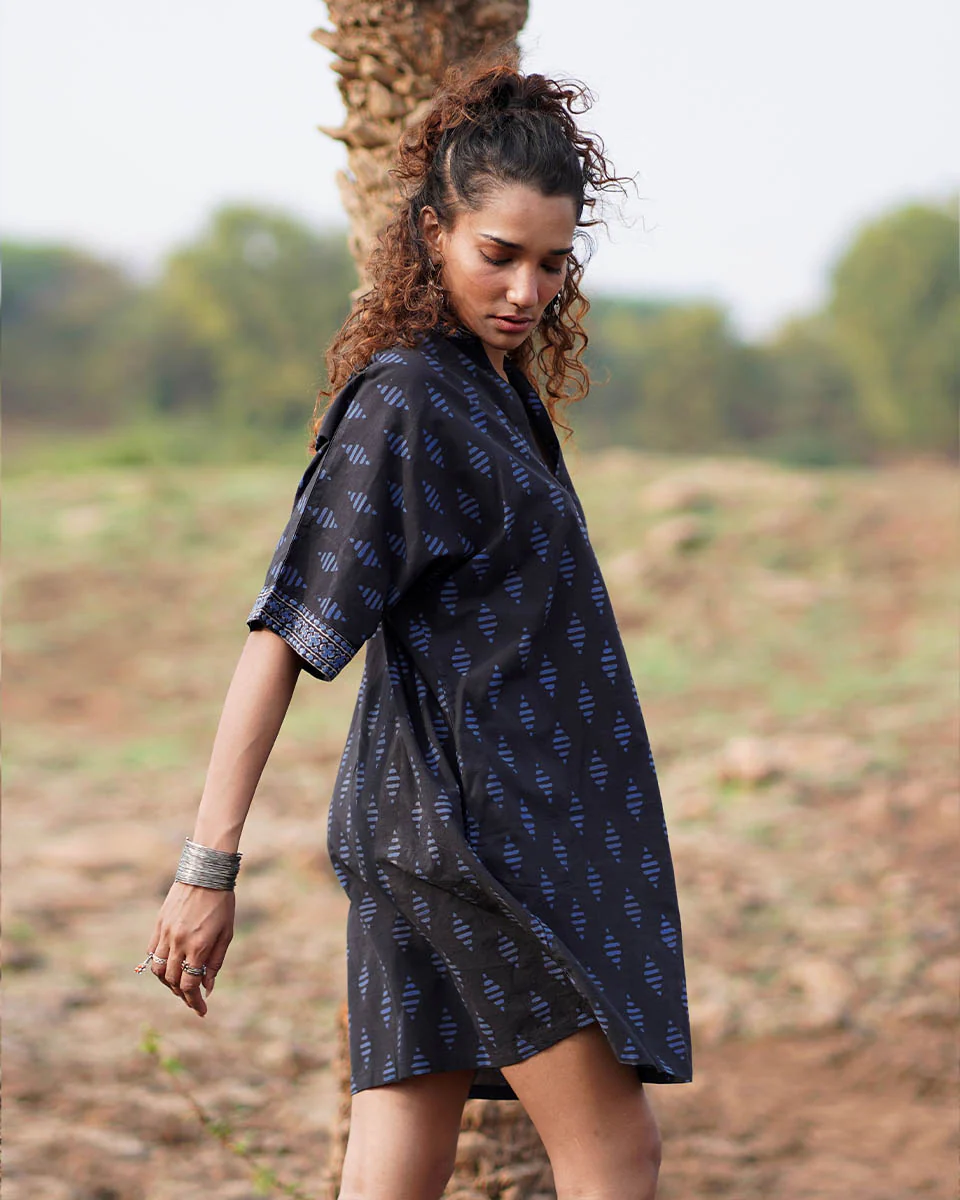 Swaying Silence Blockprinted Cotton Dress-WWB - Image 9