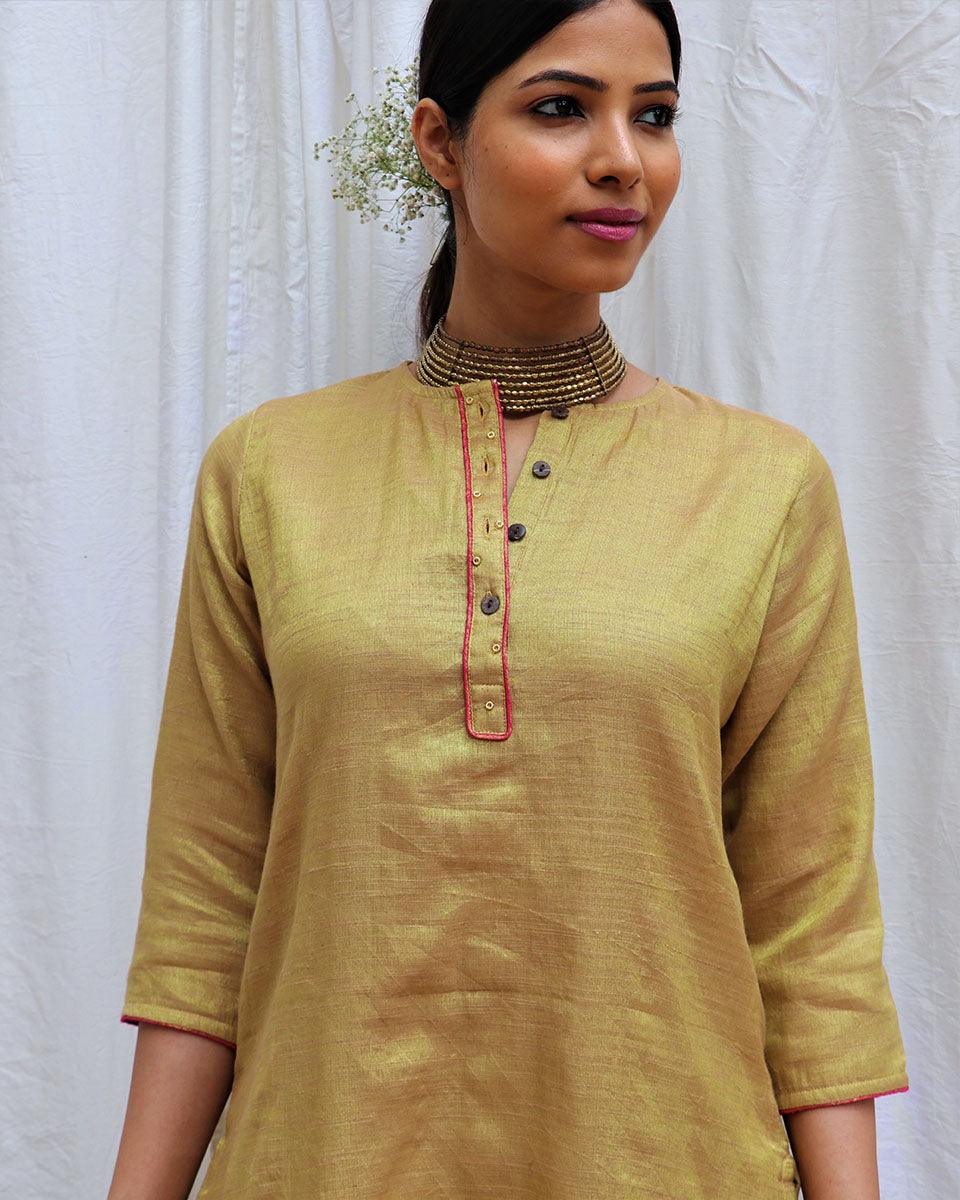 Swetambhara Handwoven Cotton Zari Kurta Set - Zari - Image 4