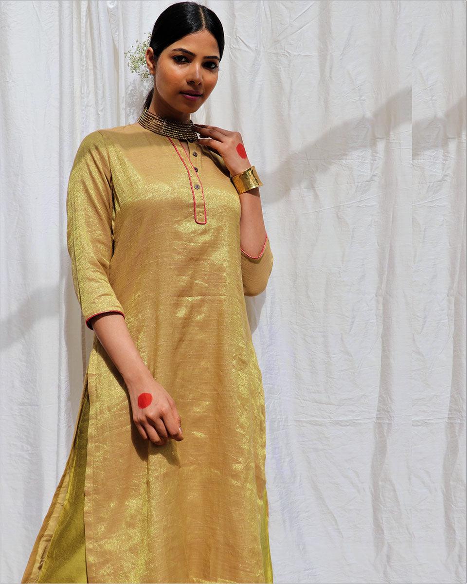 Swetambhara Handwoven Cotton Zari Kurta Set - Zari - Image 6
