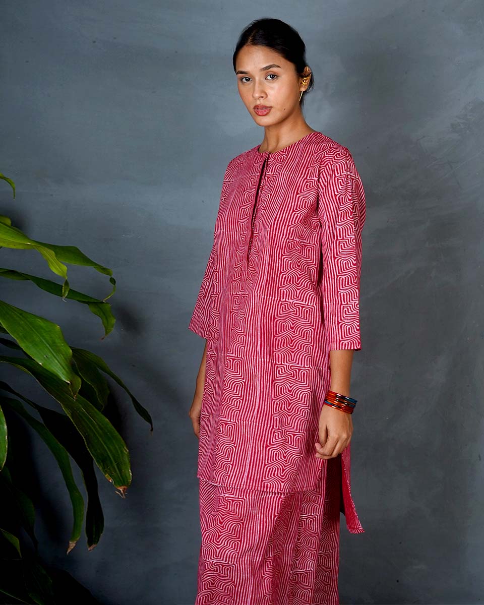 Tarini Red Hand Block Printed Cotton Top-MYA - Image 4